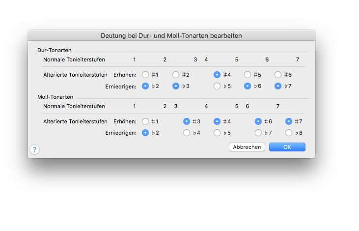 Dialogbox Deutung bei Dur- und Moll-Tonarten bearbeiten